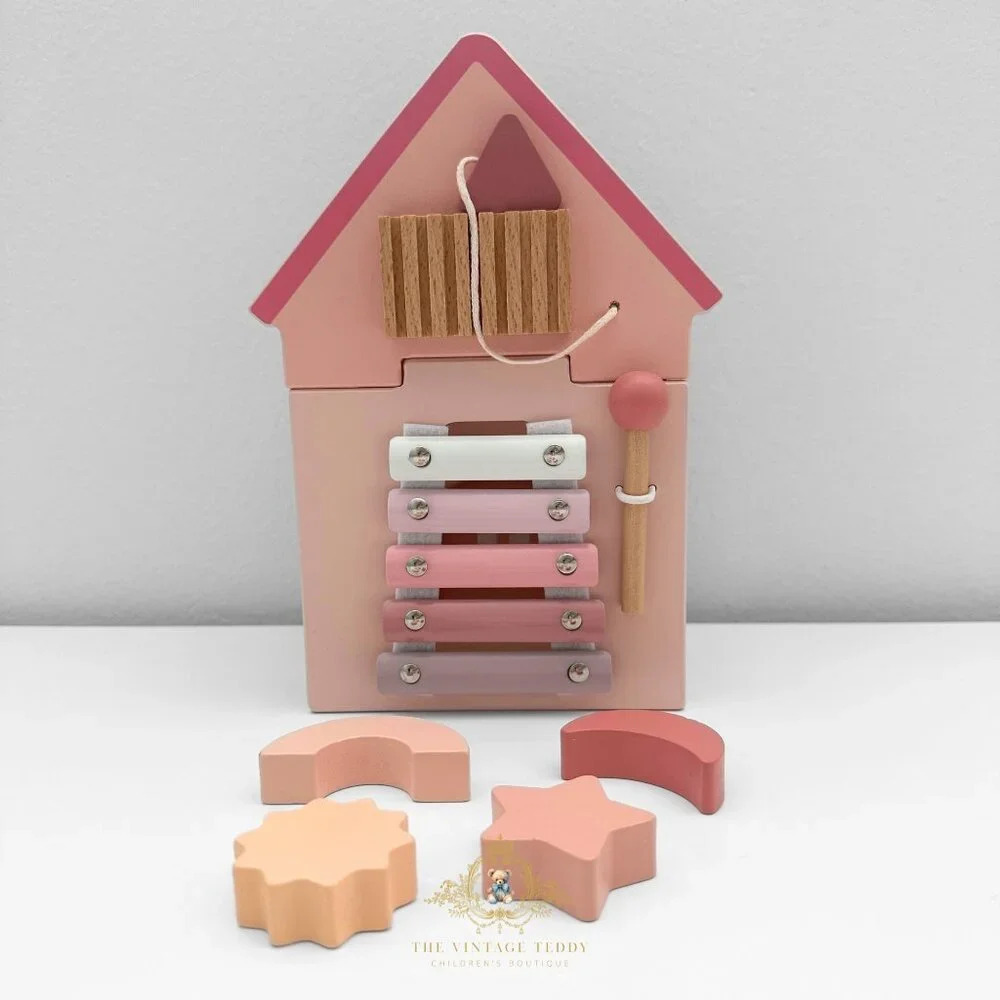 NWT Cute Wooden House Activity Center Play Set Children’s Early Learning Toys
